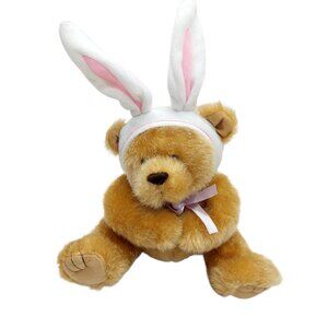 American Greetings Brown Teddy Bear with Easter Bunny Ears Plush 8" Stuffed Anim